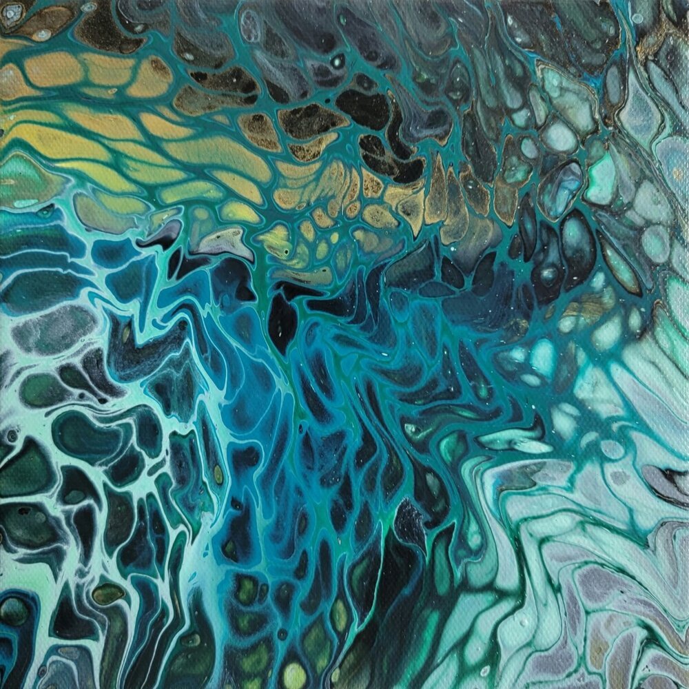 Pair of Green Paintings (Diptych) - "Snake & Shadow" - 8x8 inch each - Original Abstract Paintings on Canvas - Liminal Layers