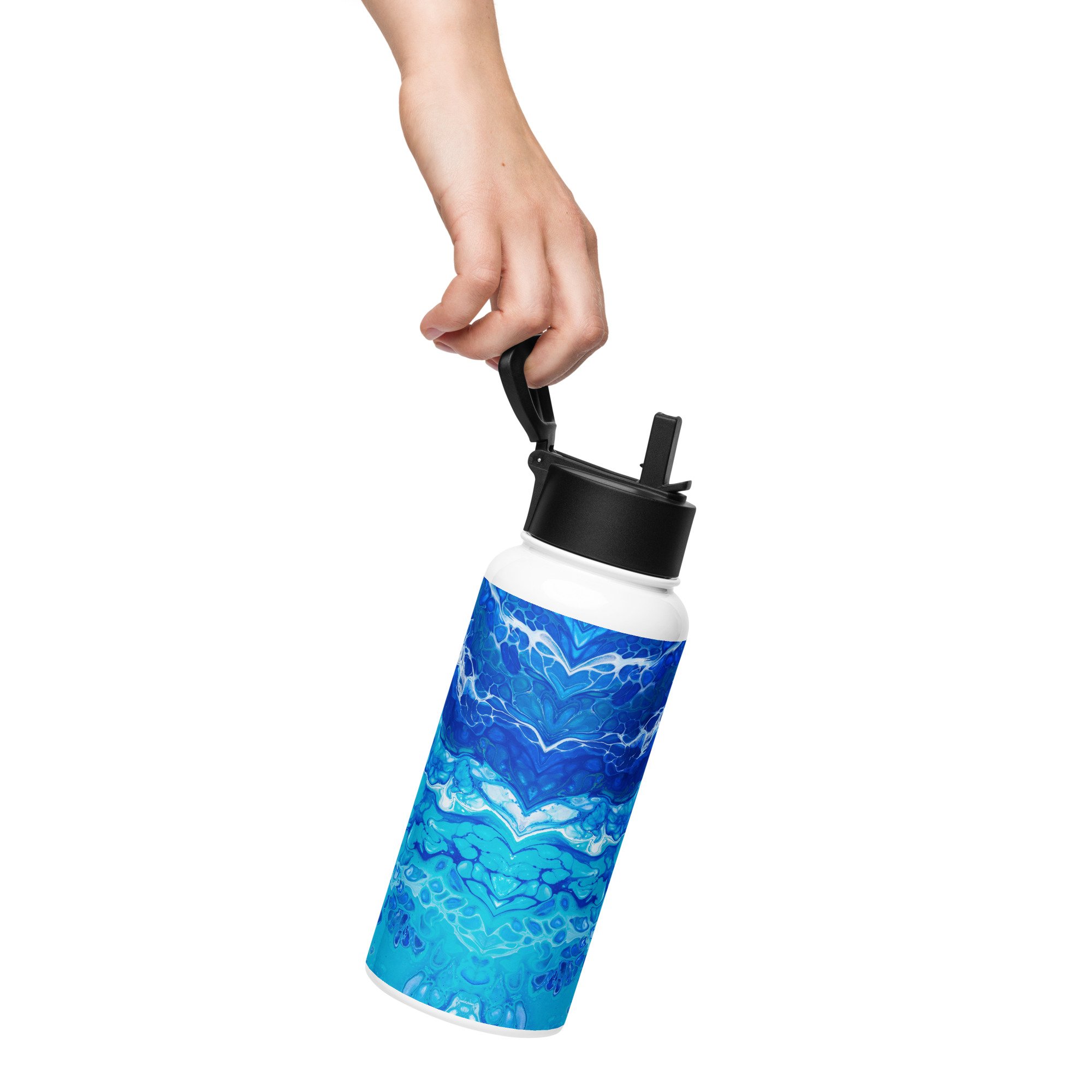 Stainless Steel Water Bottle with Straw Lid - Currents of Clarity - Liminal Layers