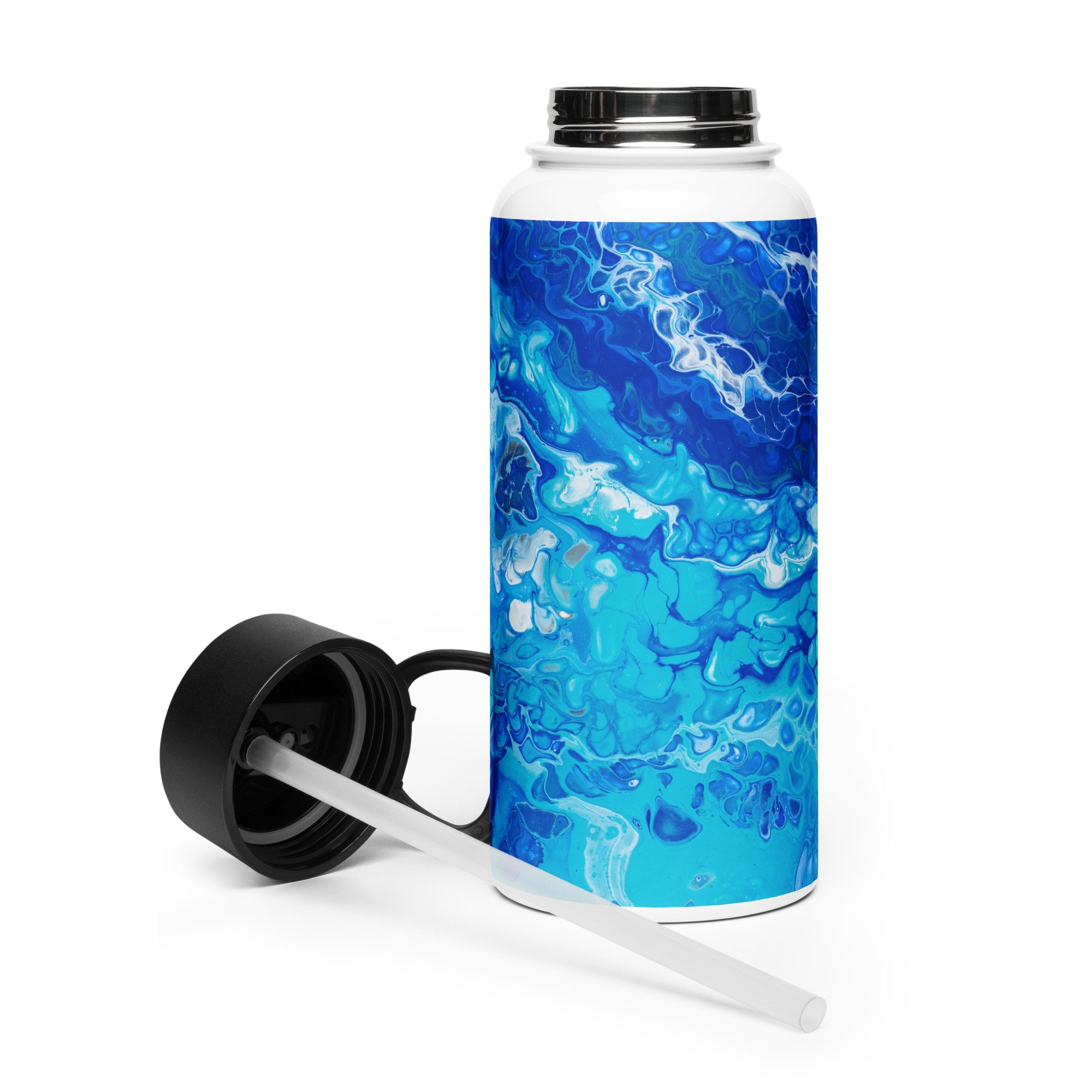 Stainless Steel Water Bottle with Straw Lid - Currents of Clarity - Liminal Layers