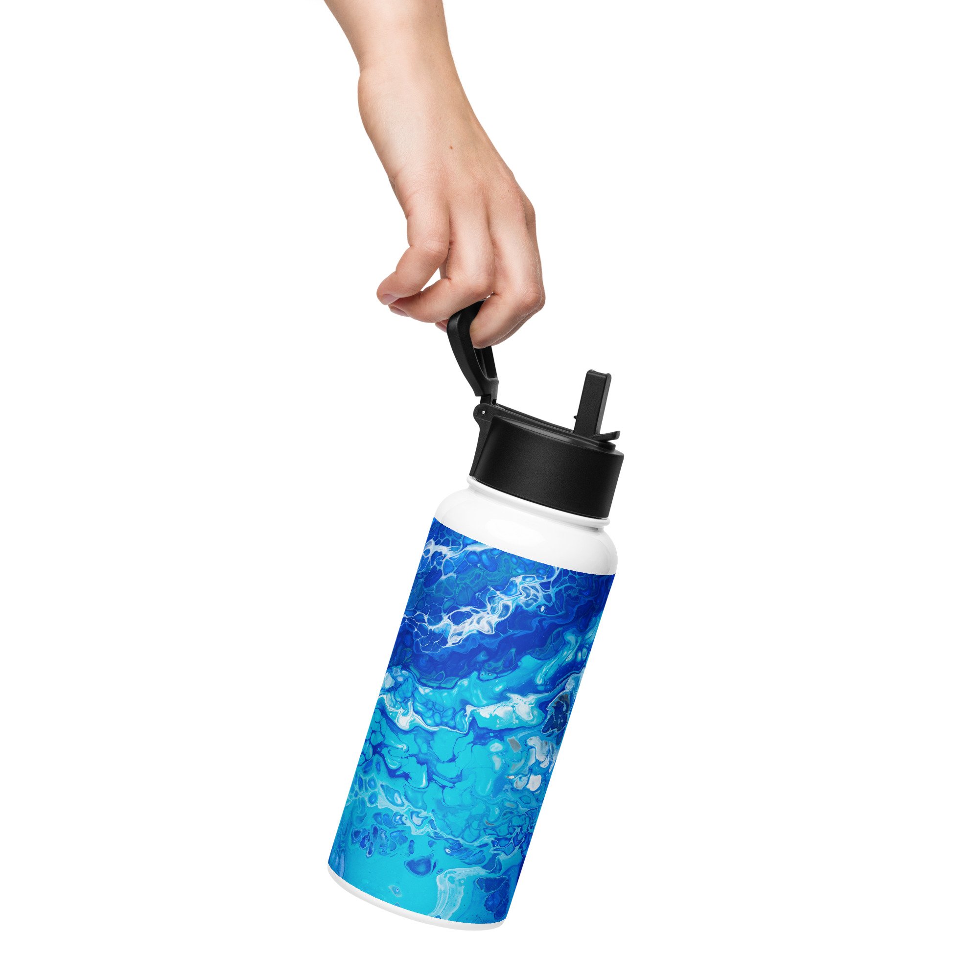 Stainless Steel Water Bottle with Straw Lid - Currents of Clarity - Liminal Layers
