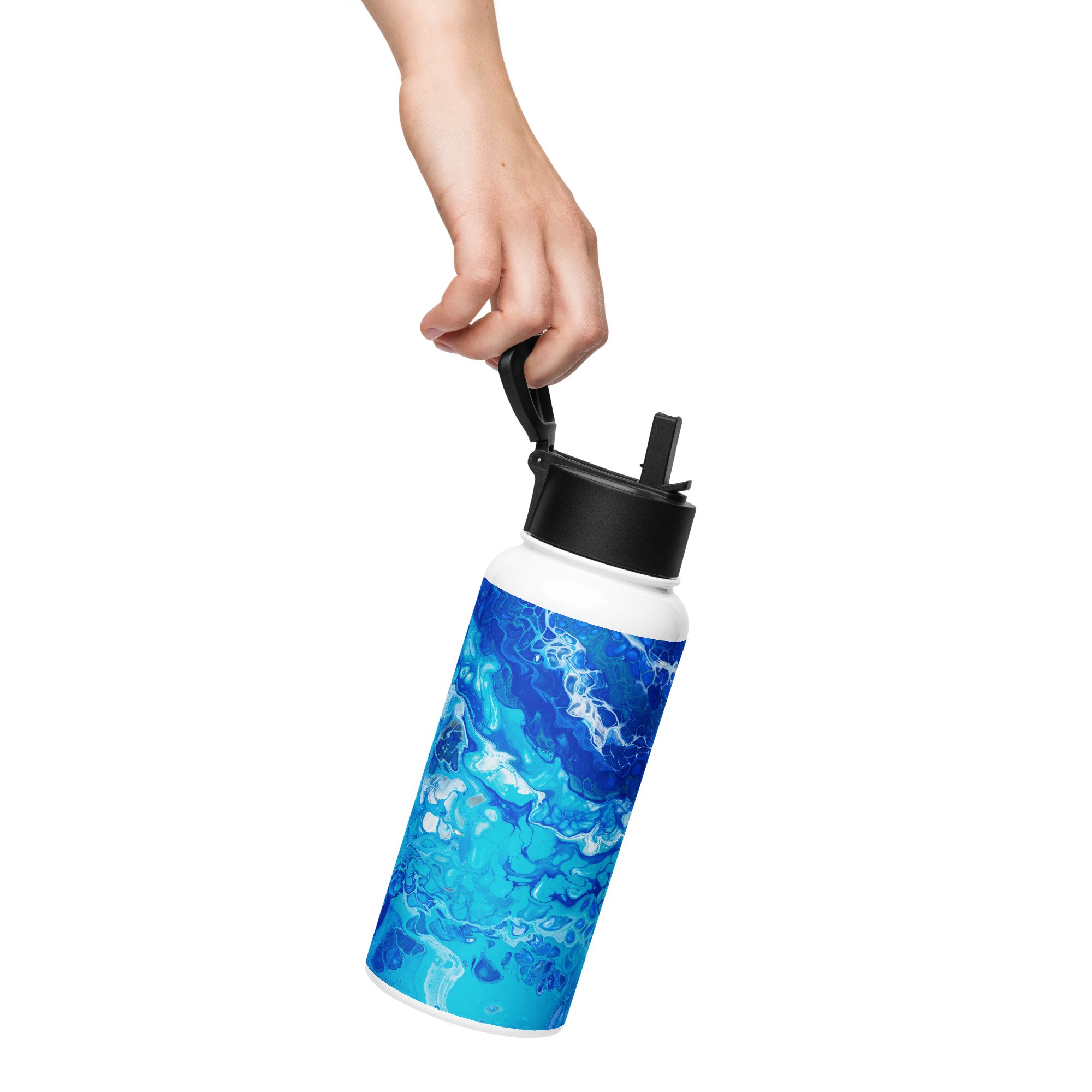 Stainless Steel Water Bottle with Straw Lid - Currents of Clarity - Liminal Layers