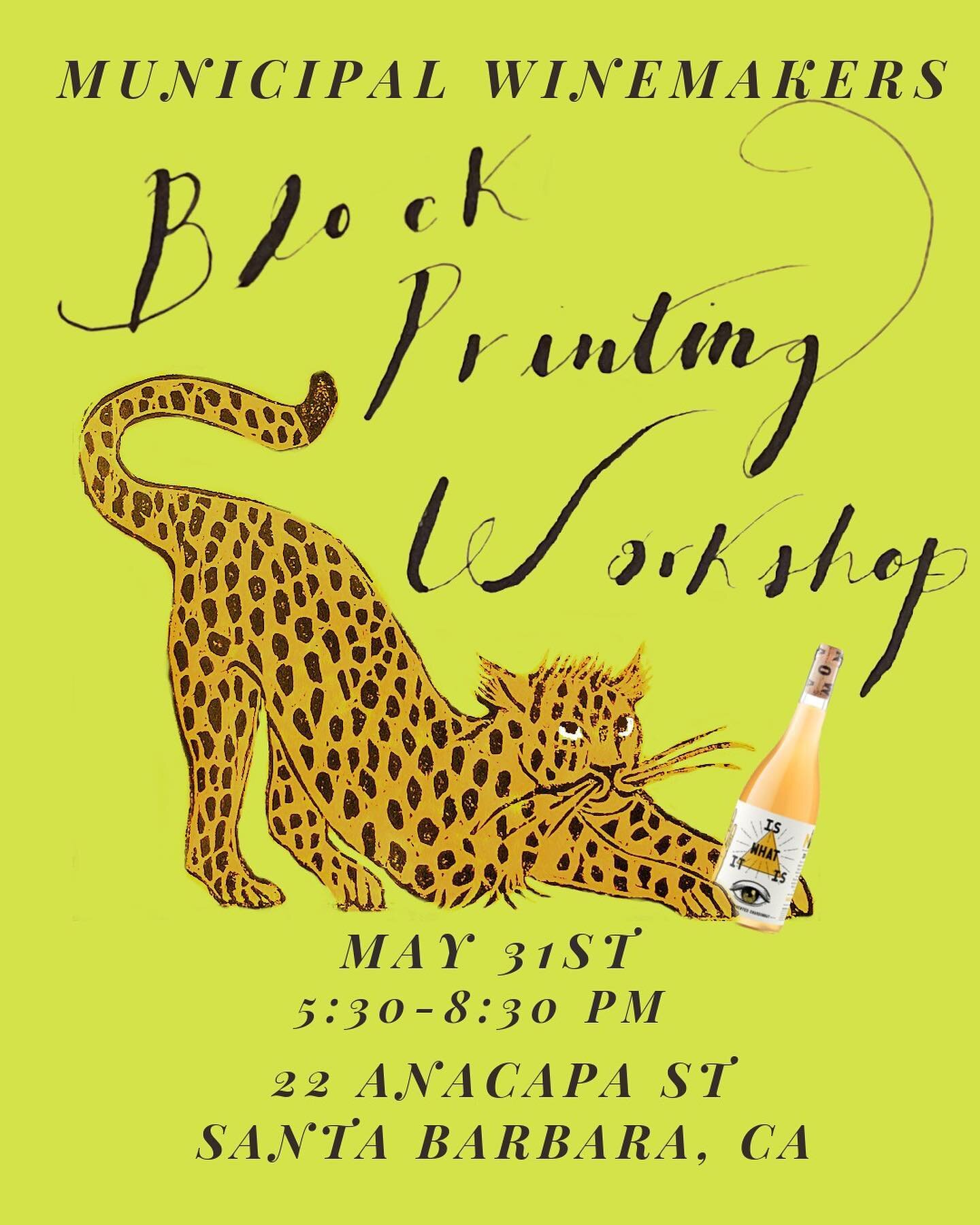 Join me for another✌🏼exuberant evening of block printing and Glou Glou wines! 
I&rsquo;ll be guiding you in the art of hand carved images at the magical @municipal winery 🍷
All materials provided, wine available for purchase (along with some wonder