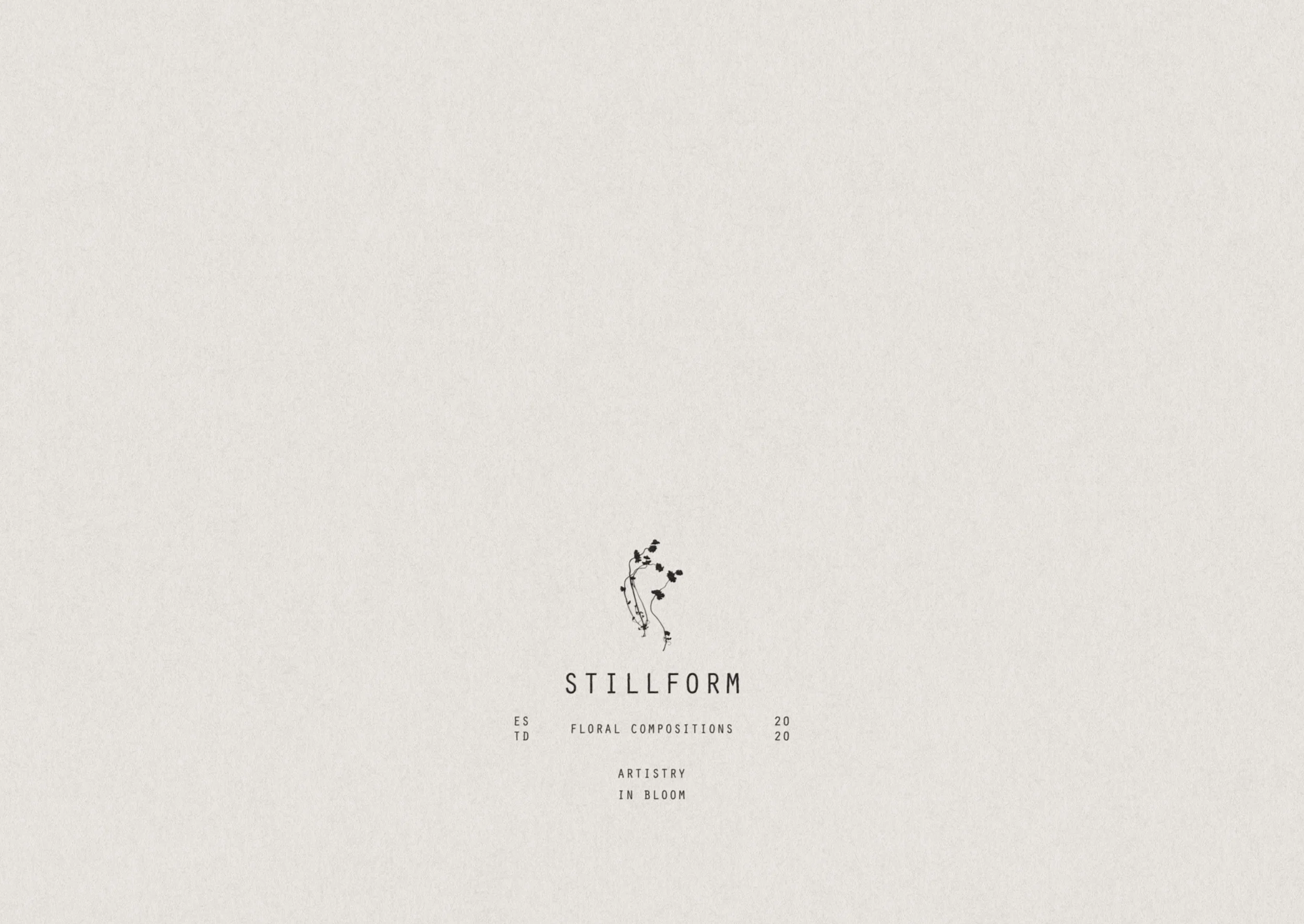 Stillform Floral Studio brand mark combining modern monospaced typeface and artful hand drawn floral illustration