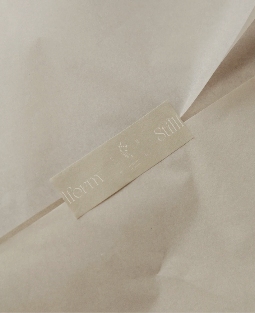 Stillform Floral Studio floral bouquet packaging tape design reflecting modern romantic and artful brand identity
