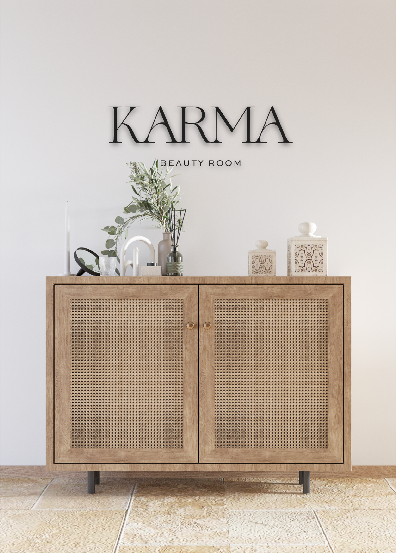 Karma Beauty Room modern organic hair salon brand identity salon logo mockup