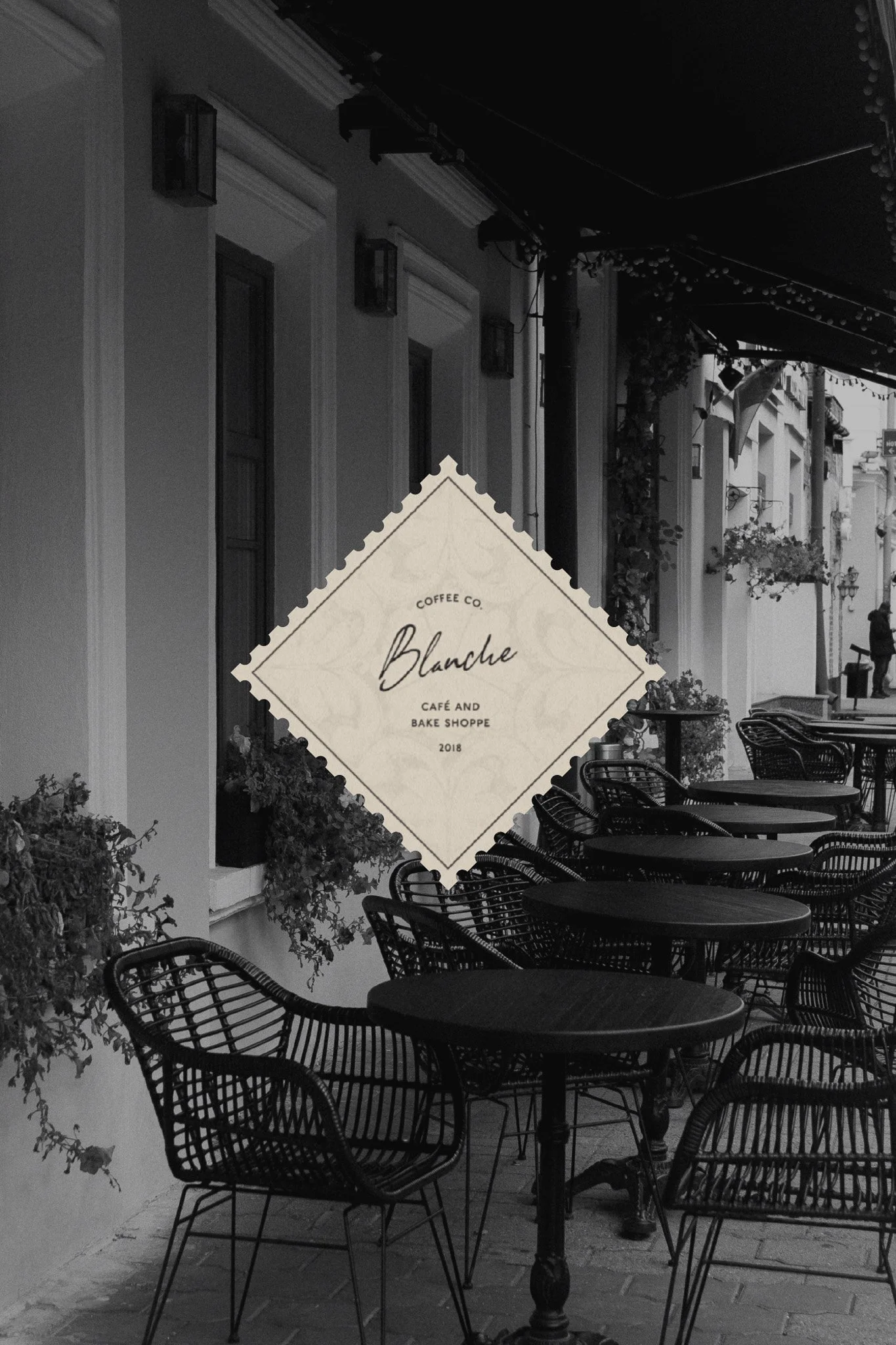 Blanche Coffee Co stamp brand mark inspired by timeless European cafe aesthetics