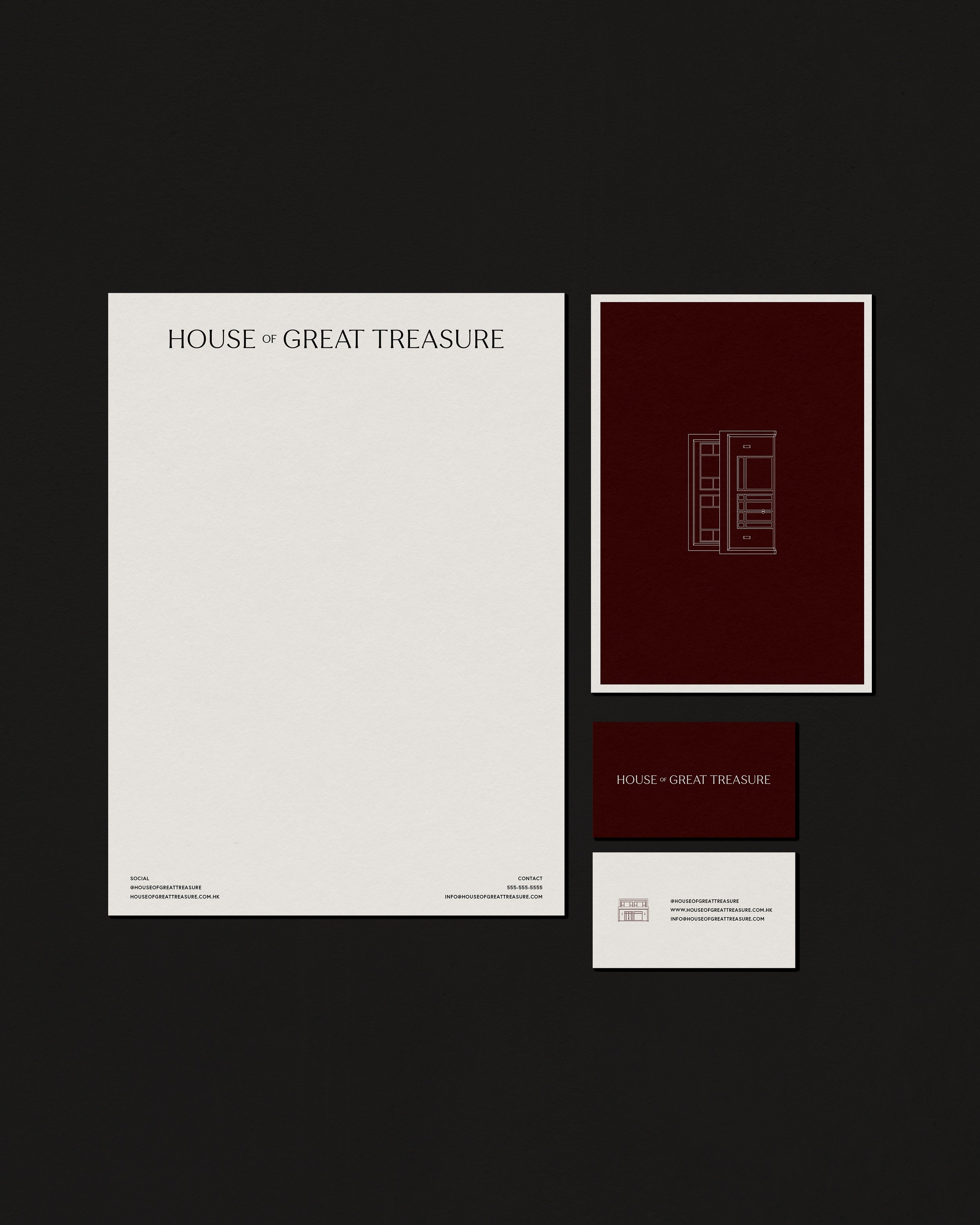 Luxury kitchen showroom brand collateral print stationery design for House of Great Treasure branding