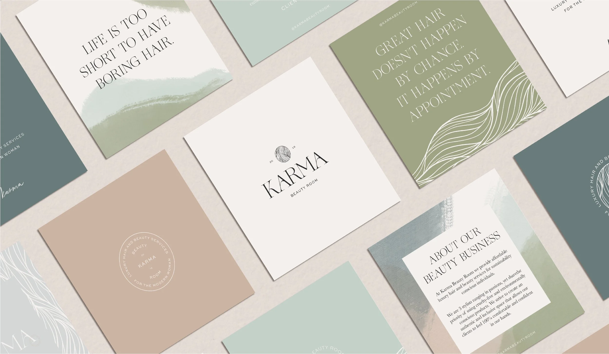 Karma Beauty Room modern organic hair salon refined social media templates