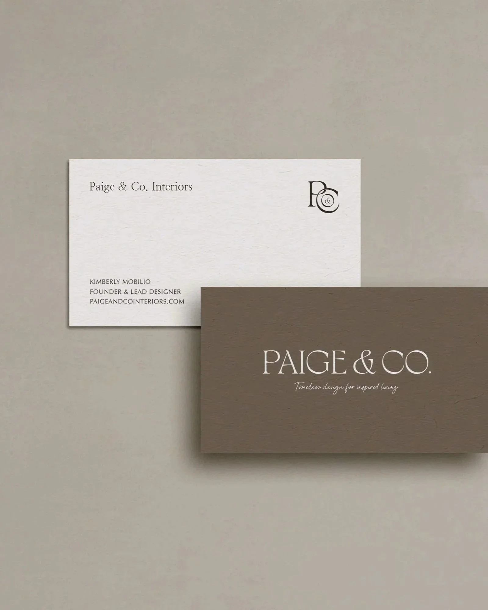Paige and Co Interiors interior design brand stationery business card collateral designed by Oak + Ember Studio