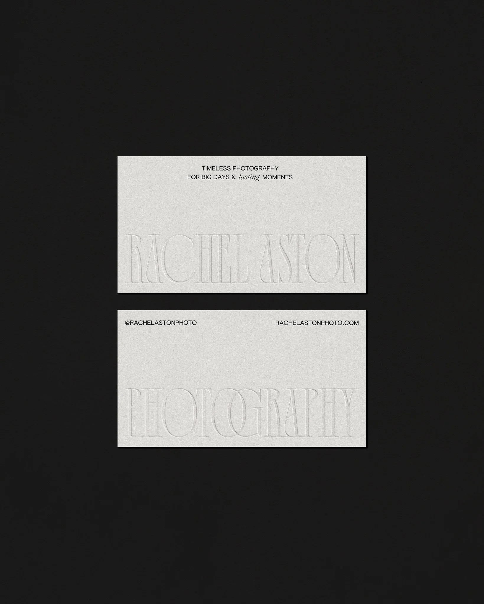 Rachel Aston Photography branding collateral business card stationery design by Oak + Ember Design Studio