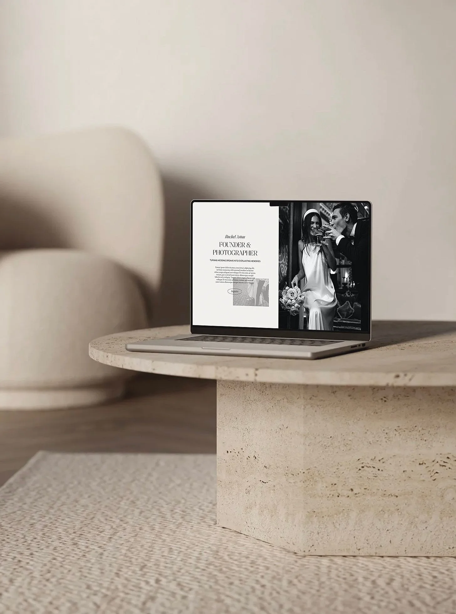 Rachel Aston Photography luxury wedding photographer brand identity website mockup by Oak + Ember Design Studio