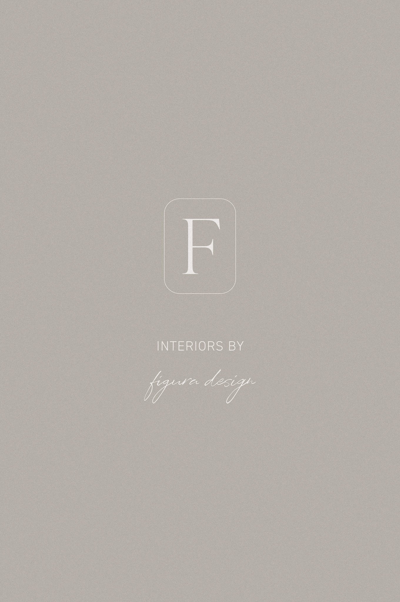 Interiors by Figura Design, with white "F" logo printed on taupe background