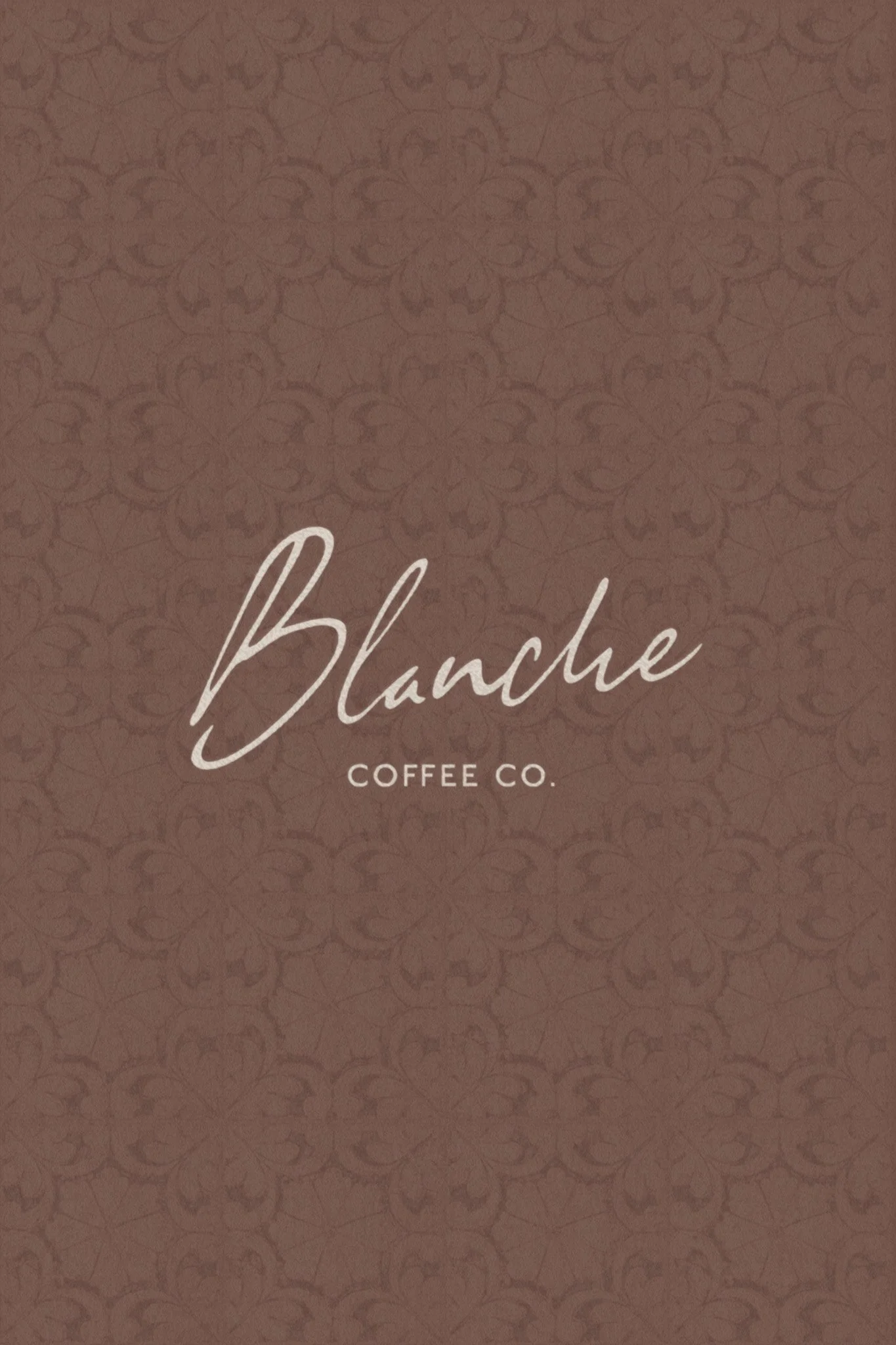 Blanche Coffee Co brand identity handwritten logo featuring warm tones and elegant hand-drawn pattern design