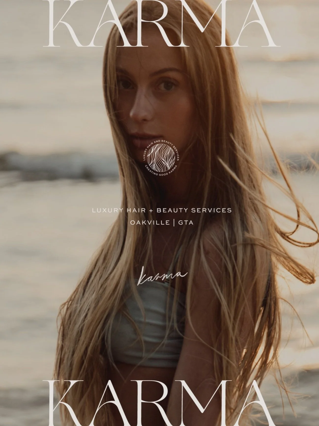 Karma Beauty Room modern coastal hair salon brand identity design by Oak + Ember Design Studio