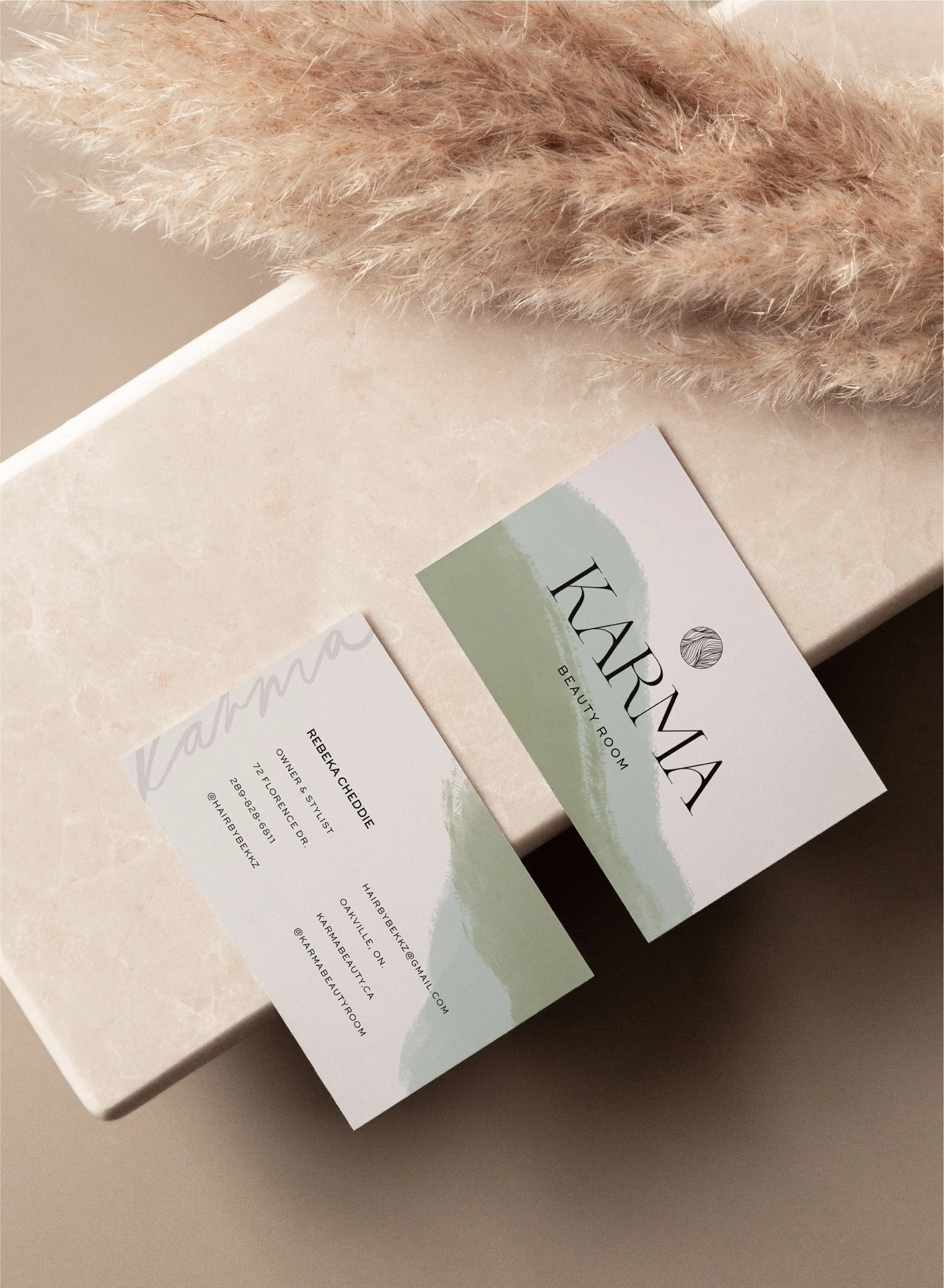 Karma Beauty Room hair salon branding stationery business carddesign