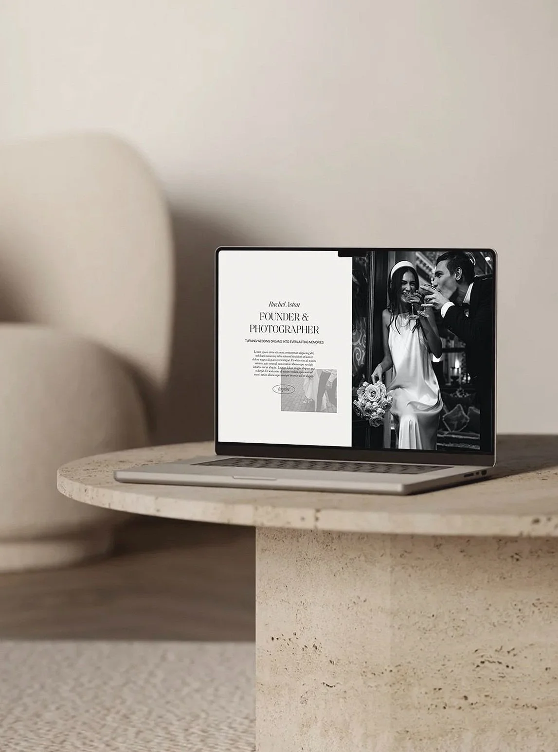 Rachel Aston Photography luxury wedding photographer brand identity web design mockup designed by Oak + Ember Studio