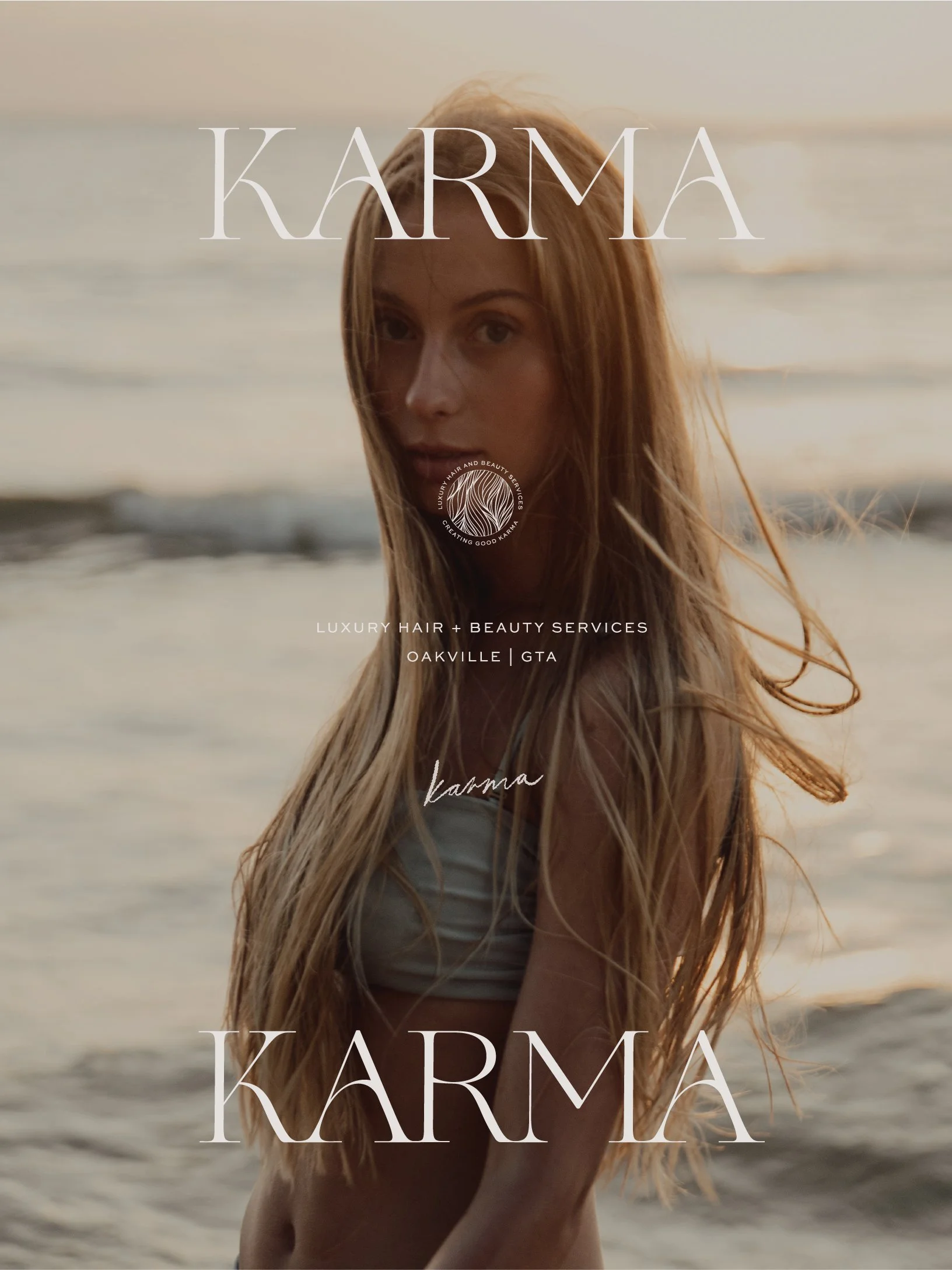 Karma Beauty Room typography system for modern, coastal hair salon brand identity