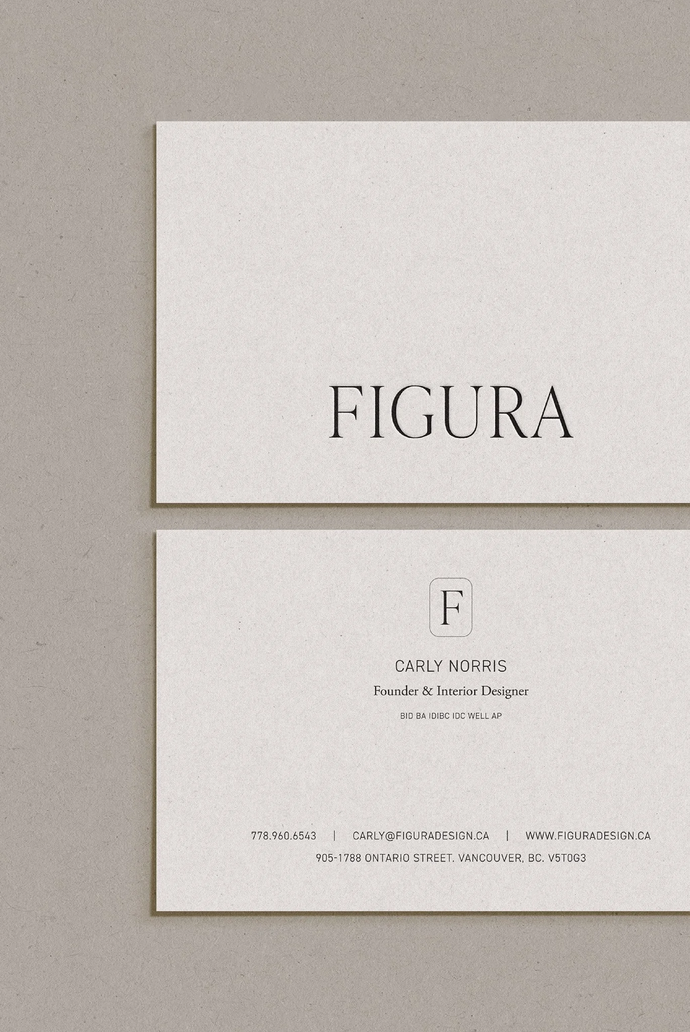 Modern interior design studio collateral design business cards for Figura Design