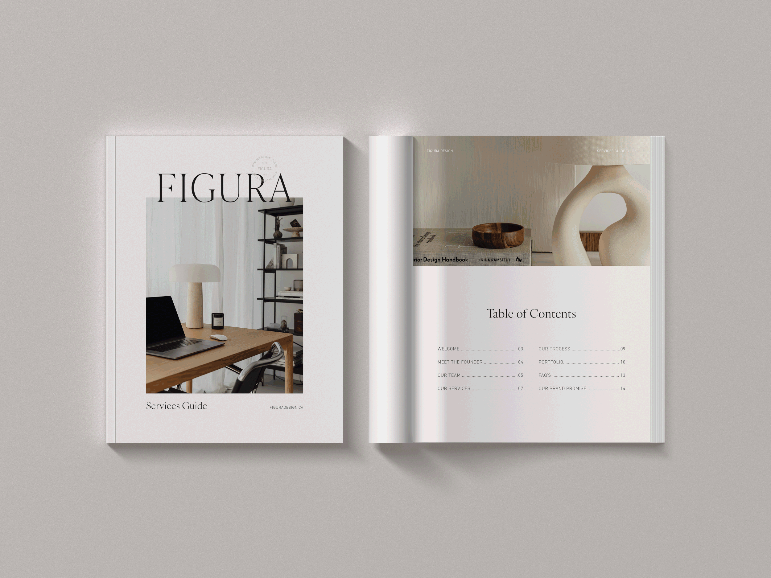 Figura Design minimal interior design branding applications and visual identity elements for brand services guide