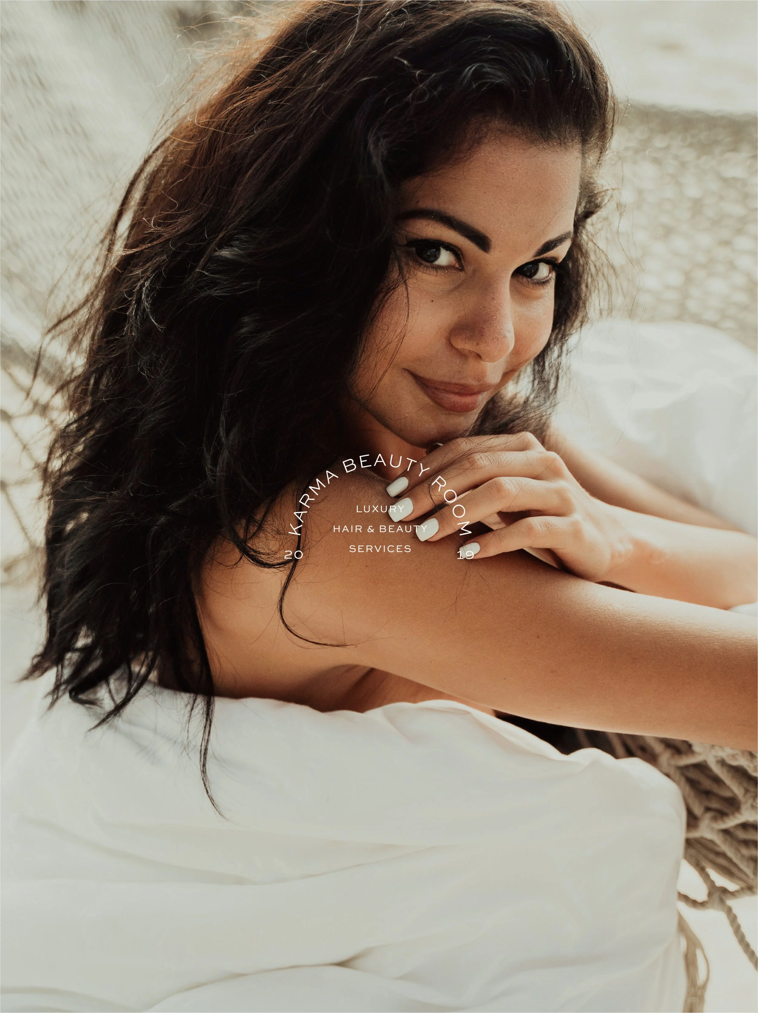 Karma Beauty Room typographic brand mark logo design for modern hair salon branding