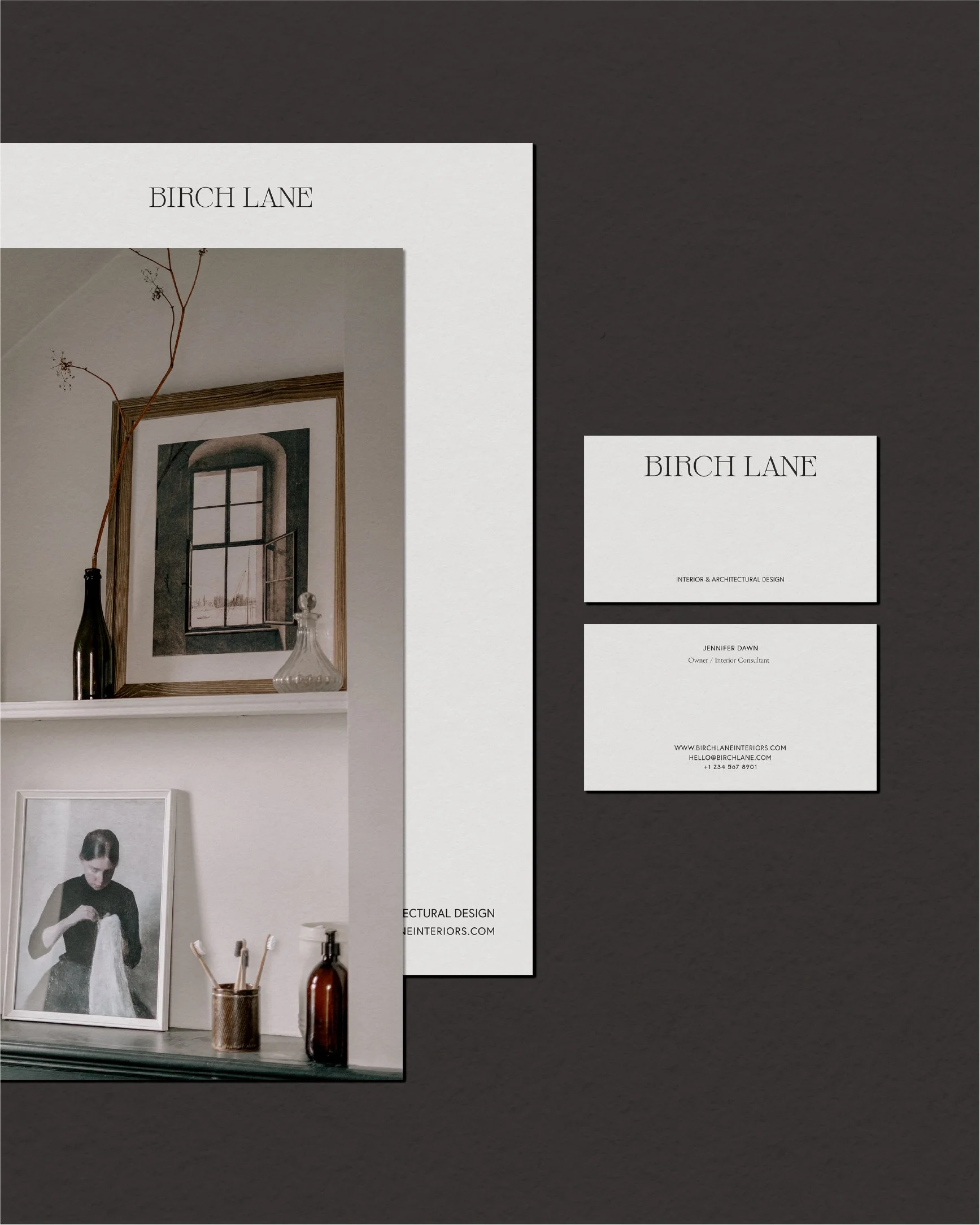 Print stationery and business card design for Birch Lane Interiors by Oak + Ember Design Studio