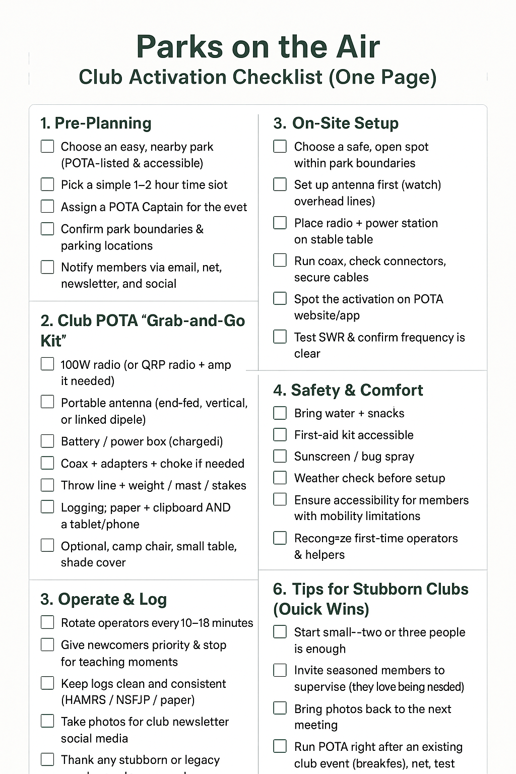 pota checklist for clubs