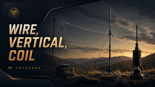 Portable ham radio antennas including wire antenna vertical and coil