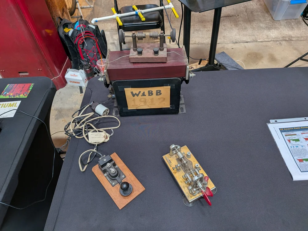 W1BB historical equipment and Morse keys displayed at the Charles River Museum