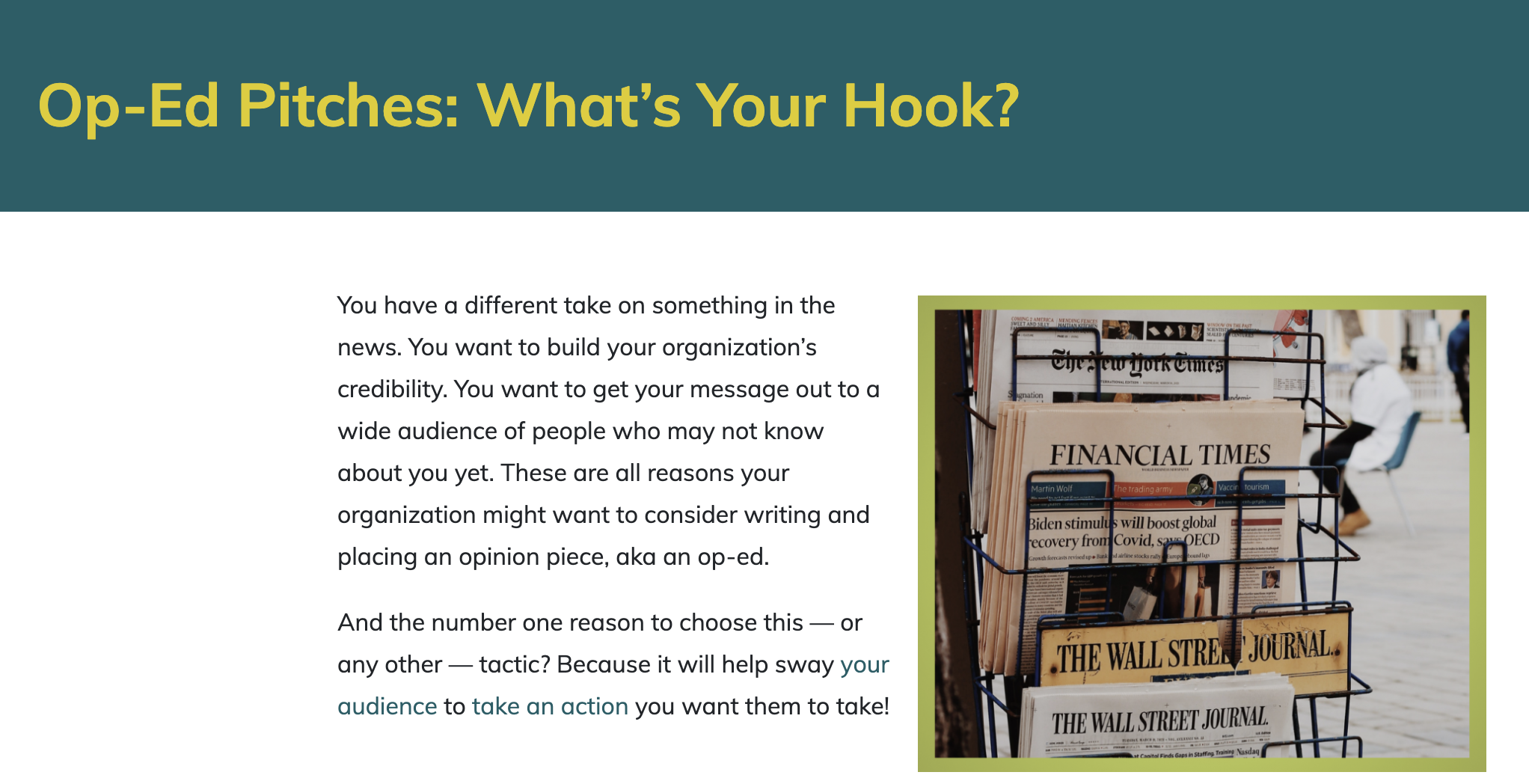 Sharing op-ed strategies