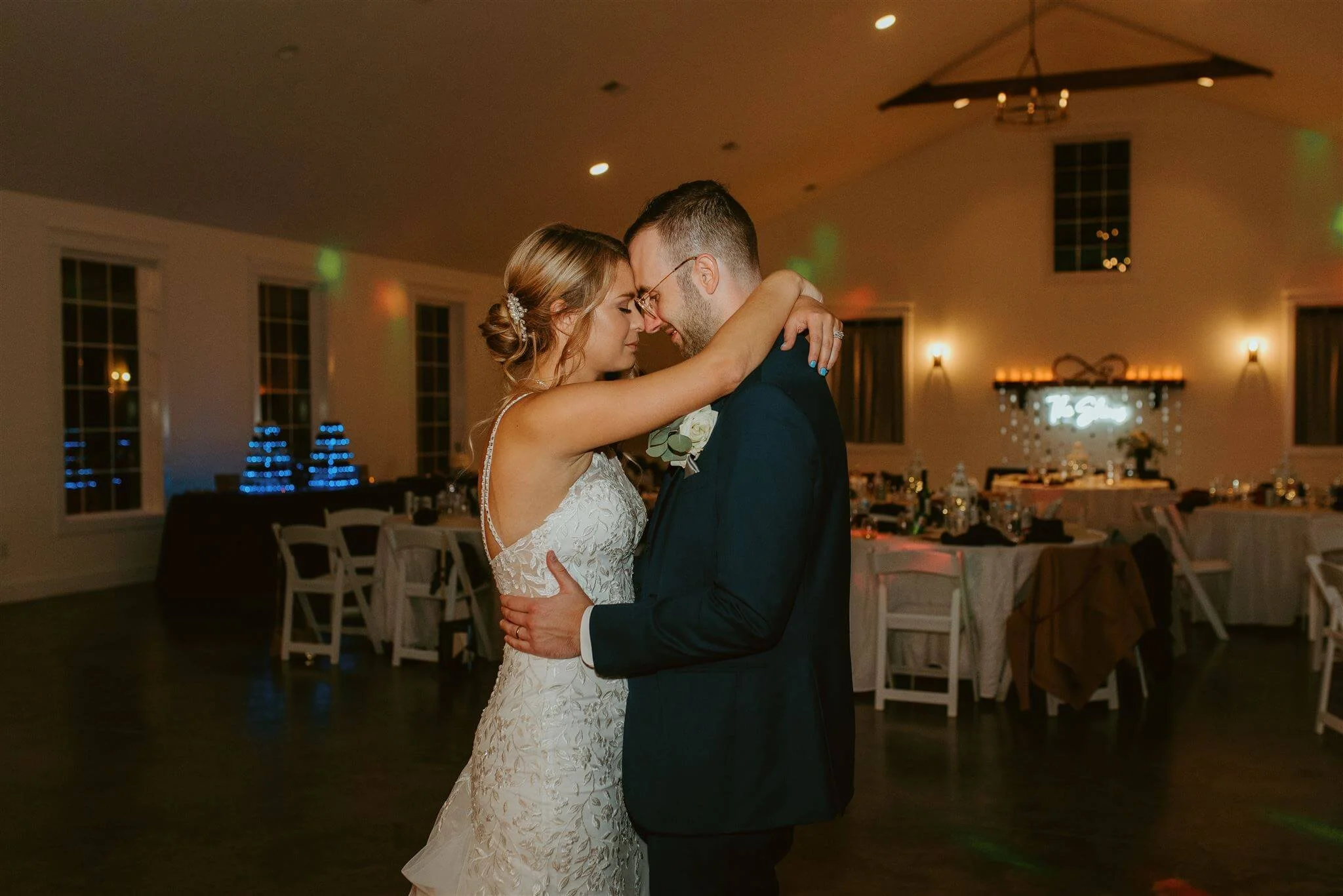 bride and groom dancing