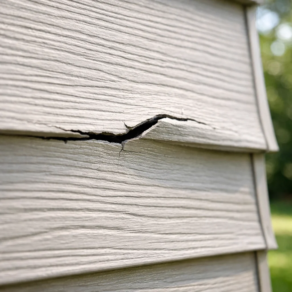 Crack in siding that can lead to moisture concerns.