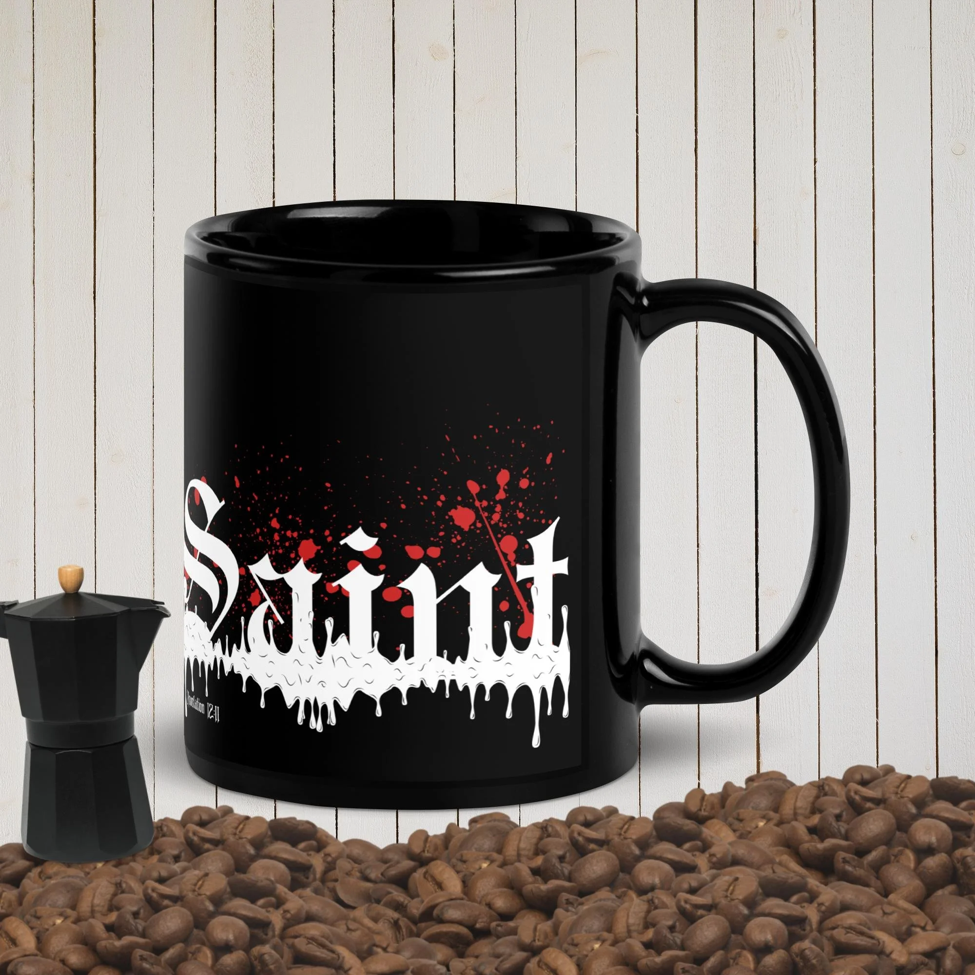SAINT Collection: Black Glossy Mug