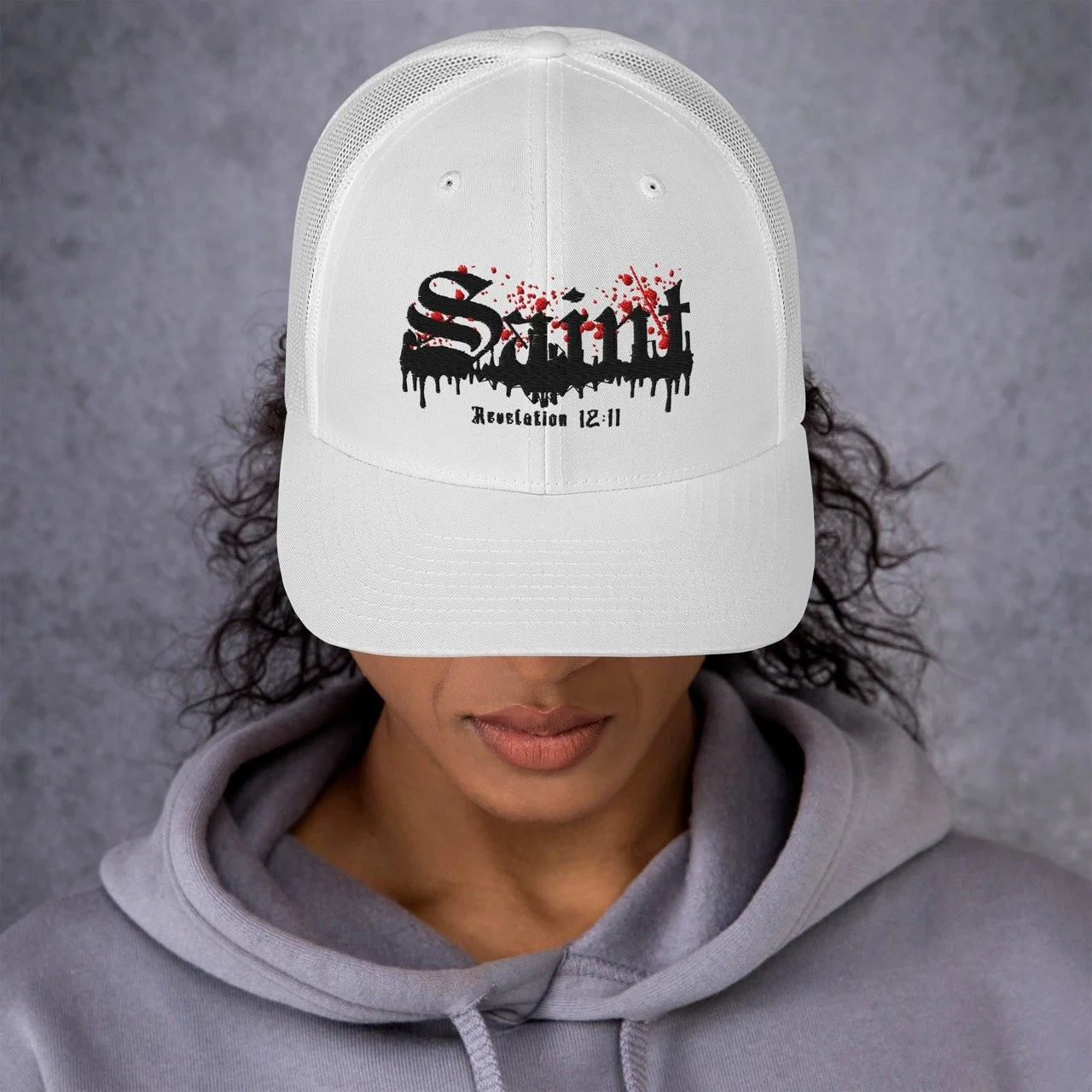 ©SAINT Collection: White Trucker Cap Embroidered