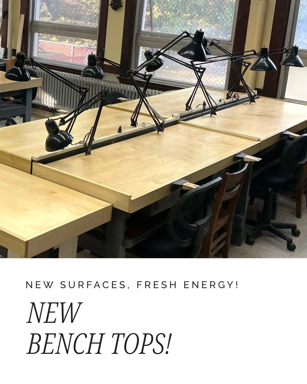 We&rsquo;re excited to share that the studio just got new bench tops : sturdier, smoother, and ready for all your creative projects. Whether you&rsquo;re sawing, soldering, or setting stones, these fresh surfaces will make your workspace more comfort