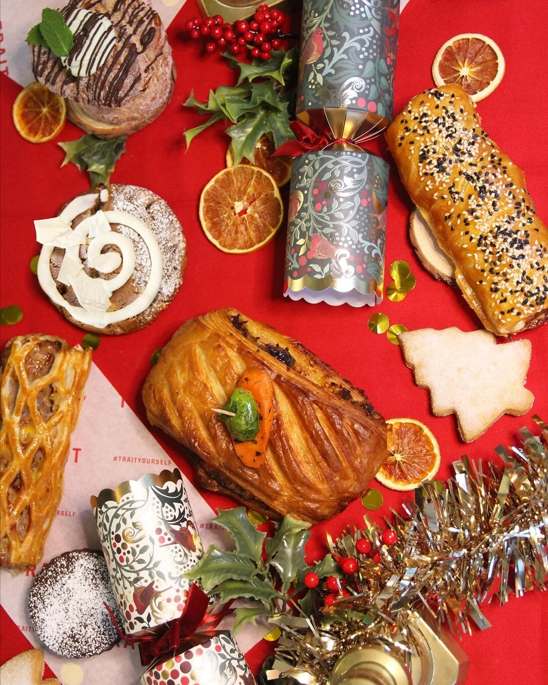 On the first day of Christmas our bakers baked for you... 10 tasty NEW treats 🎵🎄

🍯 Sausage Roll; laminated house puff pastry, filled with Peter Hannan honey &amp; mustard sausage meat. 

❤️ Lattice Sausage Roll; laminated house puff pastry, fille