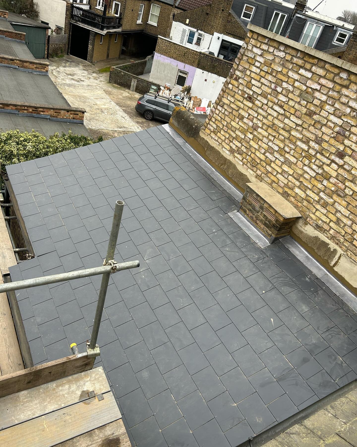 A back edition roof we have just completed with new marley eternit slate in Battersea SW8. Visit www.sapsford.co