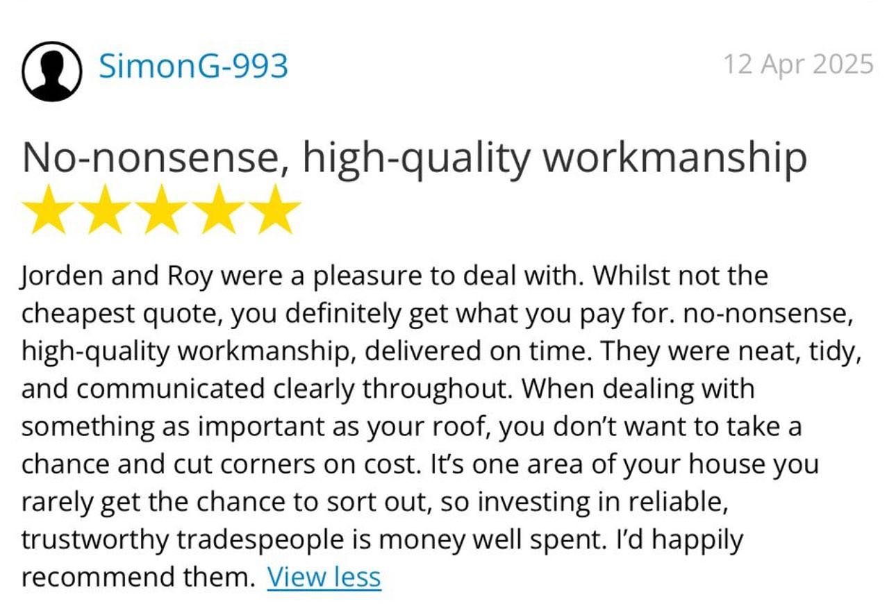 Another excellent review from a client,  for a job we have recently finished. Visit www.Sapsford.co