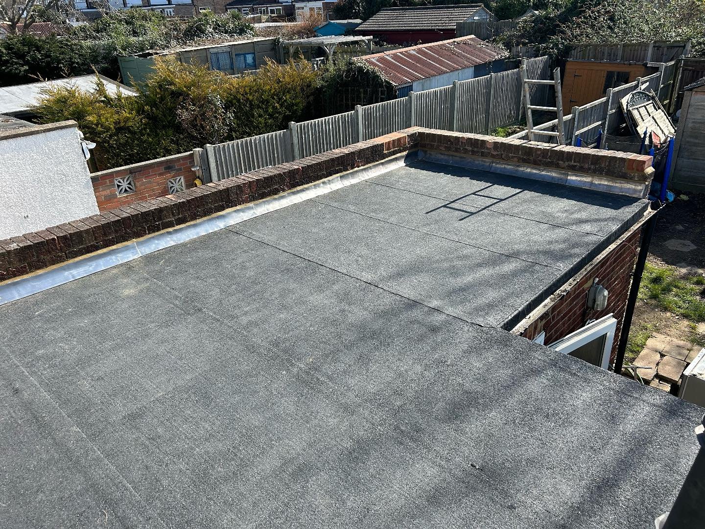 A flat roof we completed today using a 3 layer touch on felt system with code 4 150mm lead flashings in Bexleyheath. Visit www.sapsford.Co