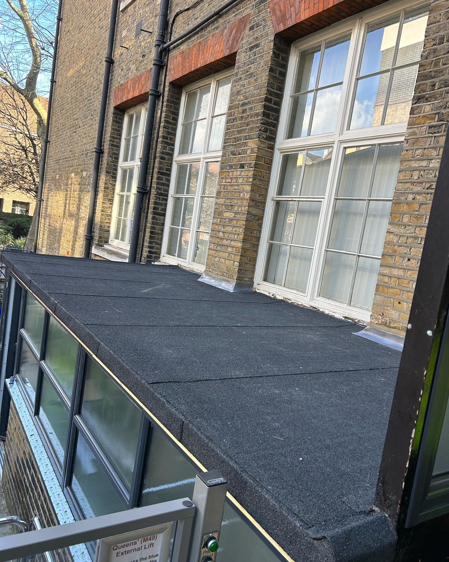 A flat roof we completed today using a 3 layer touch on felt system at Queen Mary university Mile End road E1. Visit www.sapsford.Co