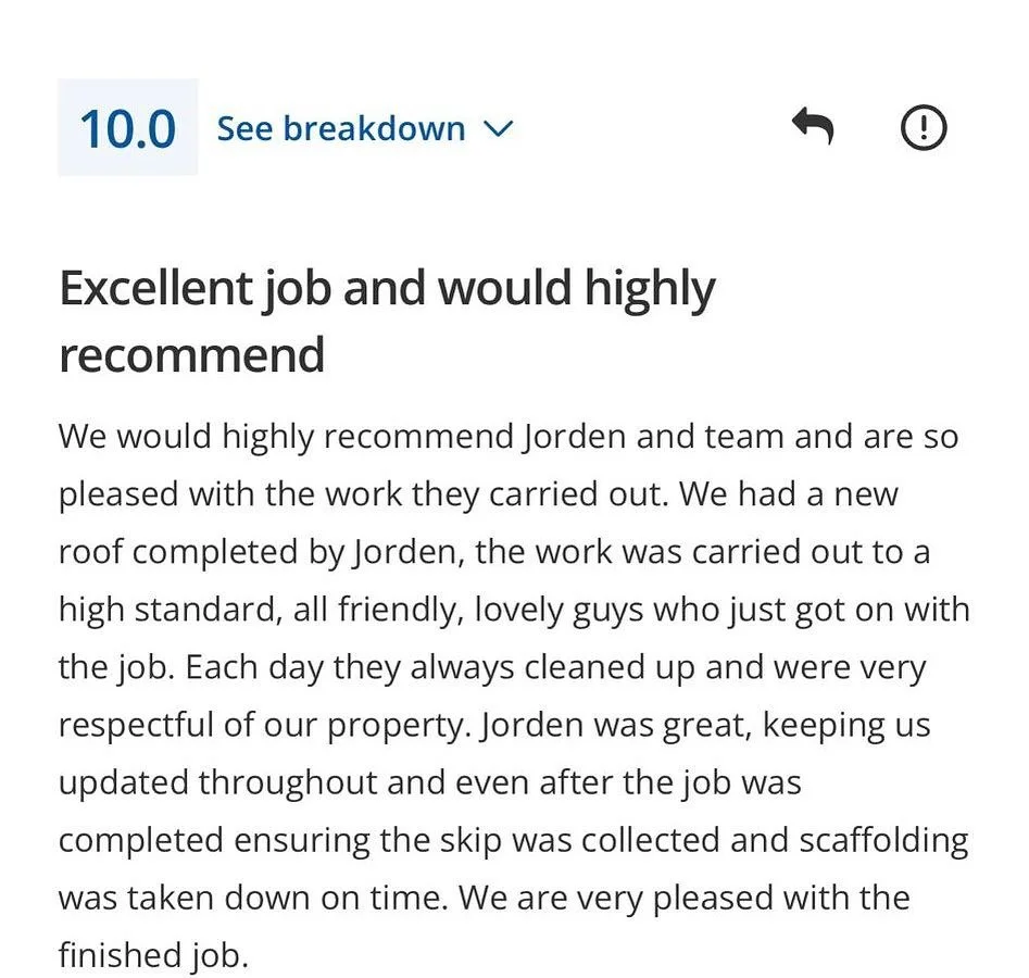 Another great review from a client who we recently finished a complete re roof for. Visit www.sapsford.Co