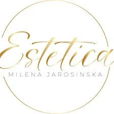 Logo with the word 'Estetica' in gold cursive font and 'Milena Jarosinska' in smaller uppercase font below, enclosed in a thin gold circle.