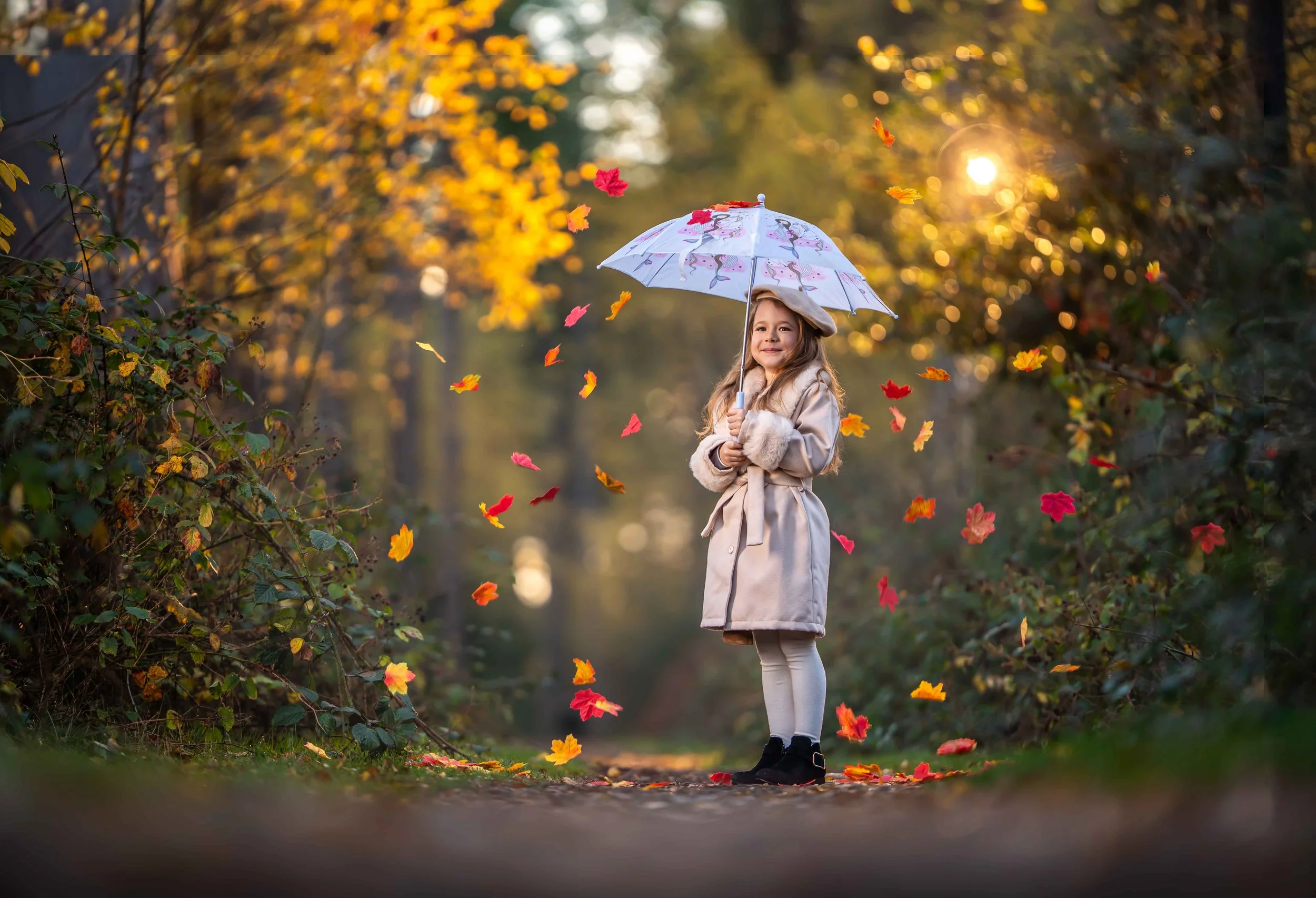 autumn shoot in the new forest using flash photography to imitate sunset