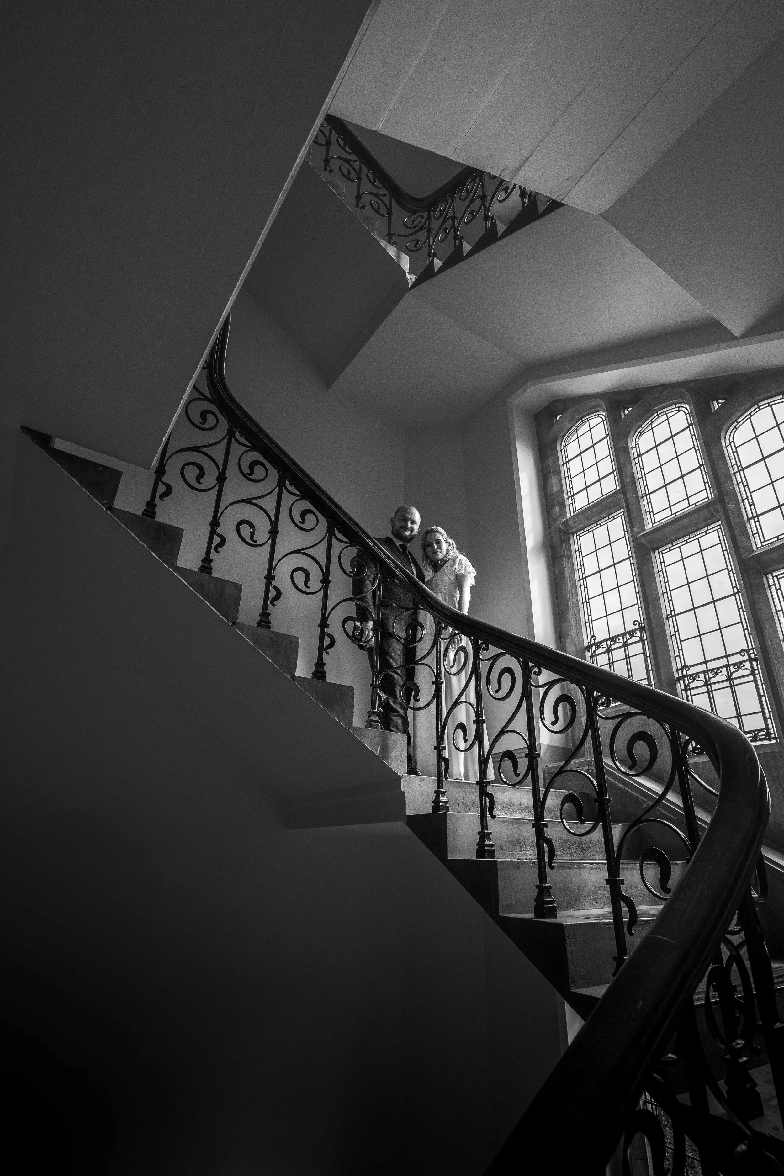 Winchester registry office staircase with a lovely couple