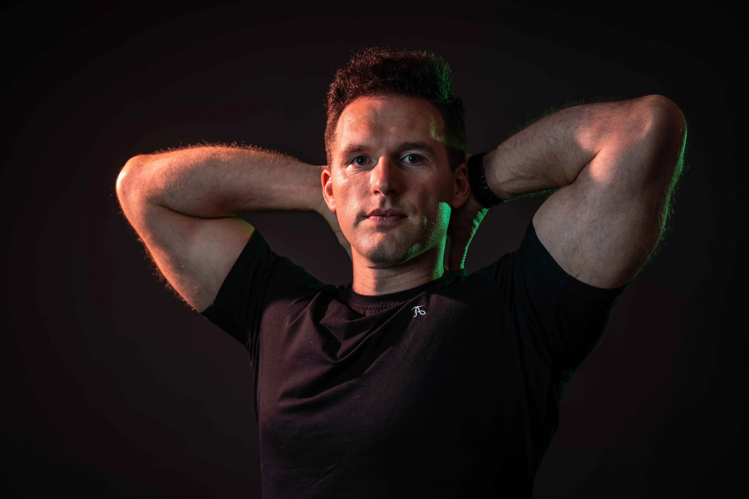 male model pohotgraph using coloured gels

