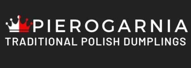 Logo for Pierogarnia Traditional Polish Dumplings, featuring a stylized crown and the text in white on a black background