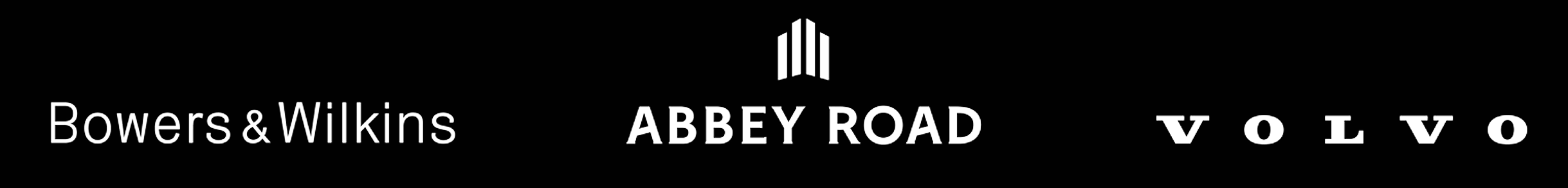 Logo displaying the names of Bowers & Wilkins, Abbey Road, and Volvo.