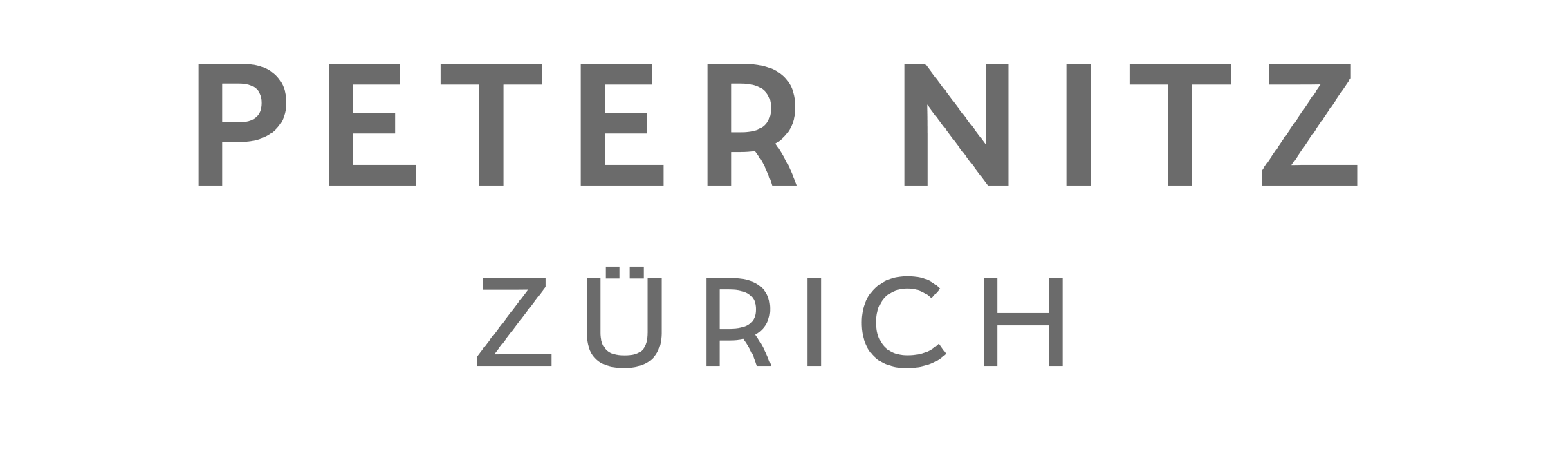 Black background with large gray text reading 'PETER NTZ ZÜRICH'.
