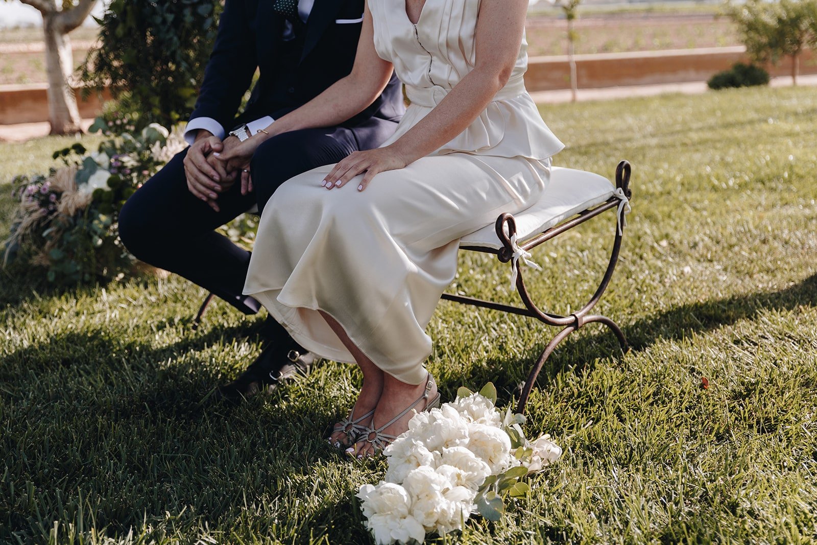A close up photo of groom and bride getting married in a civil ceremony at a garden in an amazing venue of the Costa Brava, Girona