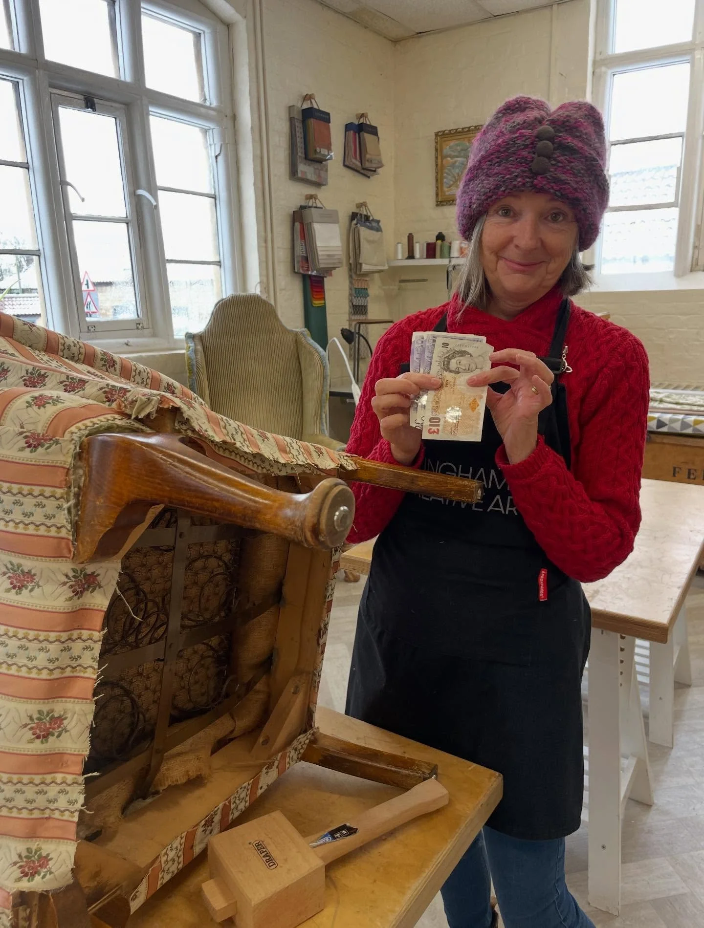 WHAT A FIND! 💷😃Well, let&rsquo;s hope this is a good omen for the year. Michelle found &pound;50 whilst stripping out her new project. She only paid &pound;30 for the chair so already onto a winner!! Our upholstery term has begun but it&rsquo;s not