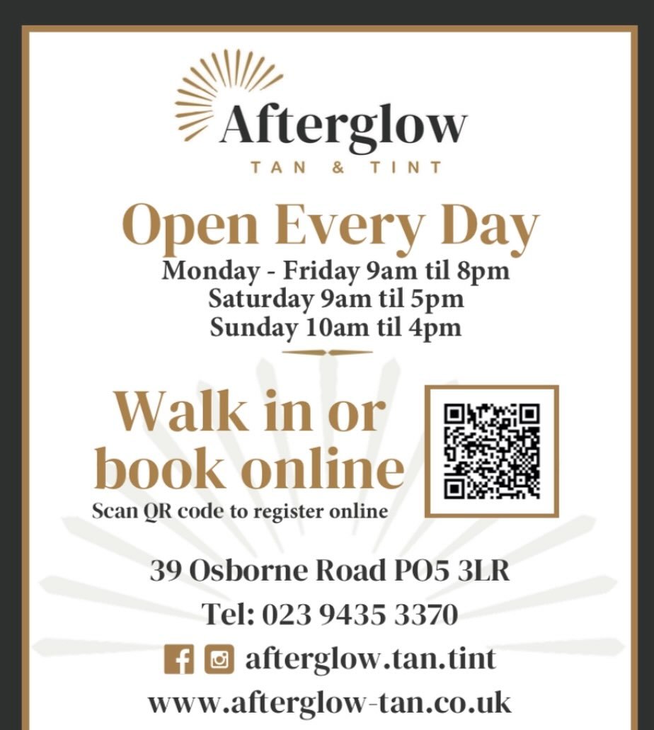 Slight changes to our opening times!

#afterglow #sunbeds #sunbedshop #portsmouth #bronzedskin #summerscoming #beready #basetan